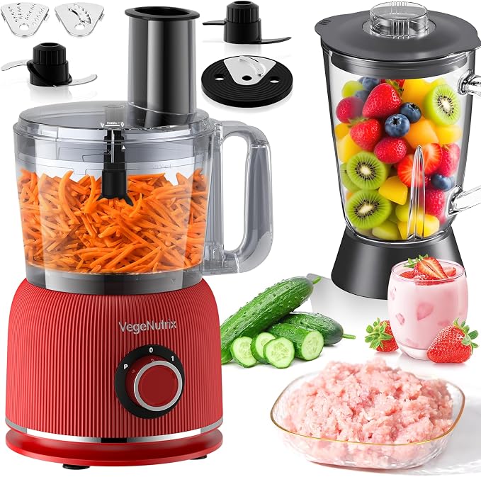 Food Processor and Blender Combo, 88 oz Food Chopper for Meat, Vegetable and Dough, 70 oz 700W Glass Jar Blender with 2 Speeds and Pulse for Smoothie, Nutrient Extractions, and More