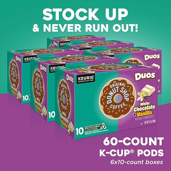 The Original Donut Shop Duos White Chocolate + Vanilla, Keurig Single Serve K-Cup pods, 60 Count (6 Packs of 10)