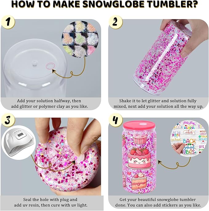 16 Oz Acrylic Snowglobe Tumbler, 25 Pack Pre-Drilled Double Wall Plastic Clear Cup for Glitter Snow Globe Diy, Double Wall Plastic Snowglobe Cup with Clear Lid