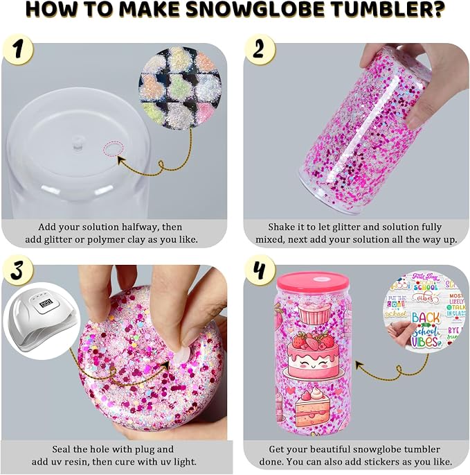 16 Oz Acrylic Snowglobe Tumbler, 25 Pack Pre-Drilled Double Wall Plastic Clear Cup for Glitter Snow Globe Diy, Double Wall Plastic Snowglobe Cup with Bamboo Lid