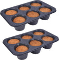 Monfish 2pcs Jumbo Deep Muffin Pan - 6-Cavity Baking Tray, 3.5x3 Inch Cups - Carbon Steel - Black Granite Stone Finish - Extra Large Cupcake Tins for Baking (2 deep muffin)