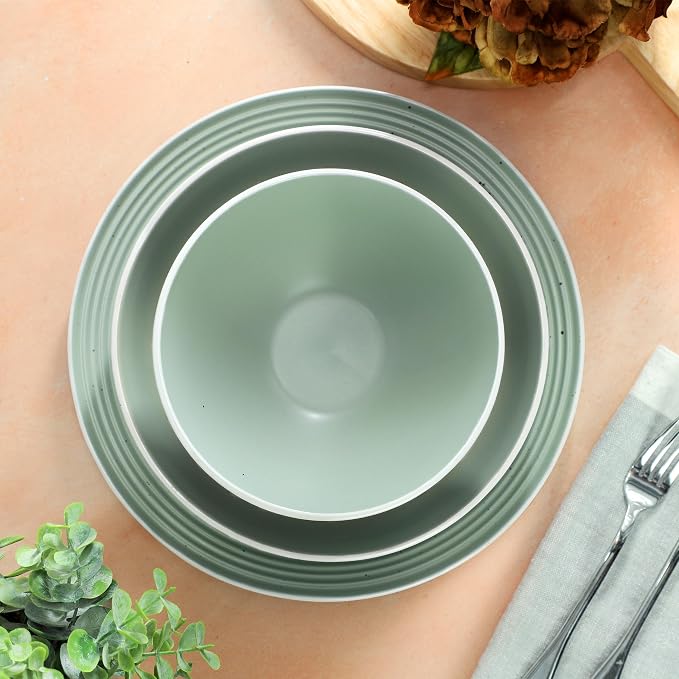 Elama Emilia 16 Piece Double Bowl Stoneware Dinnerware Set (Light Green) Service for 4 …