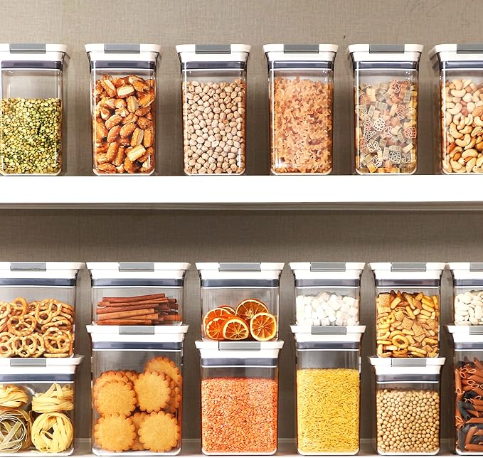 Felli Premium Tite Airtight Storage Container Set, 3 Pack - Clear Plastic Canisters with Easy Flip Lock Lids, Stackable Kitchen Pantry & Bathroom Organizer for Snacks, Dry Goods, Makeup, BPA Free