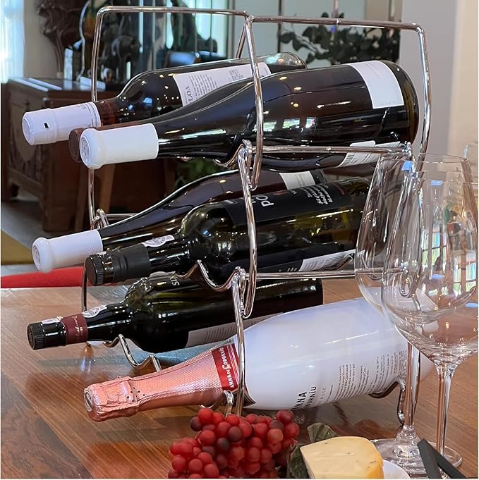 Lily's Home 12 Bottle Wine Rack Set of 2 - Countertop & Wall Mountable Metal Holder, Rust-Proof Steel for Kitchen Cabinet, Home Bar, Restaurant & Wine Cellar Storage, Modern Farmhouse Industrial Decor