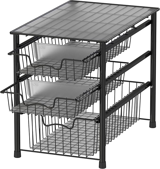 Simple Houseware 3 Tier Basket Drawer + Cabinet Pull-Out Shelf