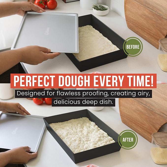 Chef Pomodoro Detroit Pizza Pan Lid, 10x14in, Anodized Aluminum, Lid Only | Lid Only, Pan Sold Separately; Fits Chef Pomodoro Detroit Pan Only; Retains Heat & Humidity, Prevents Drying, Stackable