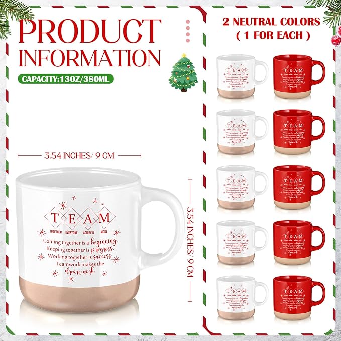 Didaey 10 Pcs Team Gifts for Employees Bulk Thank You Mugs Back to School Cups Inspirational Ceramic Coffee Mug 13 oz Thank You Cup Team Building Gift for Teacher Coworker Office Staff Boss, 2 Colors
