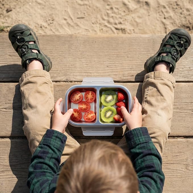 3 Pack Stainless Steel Snack Containers, 2 Compartment Reusable Metal Snack Boxes Containers with Leak-Proof Lids, Compact Lunch Box Food Storage Container