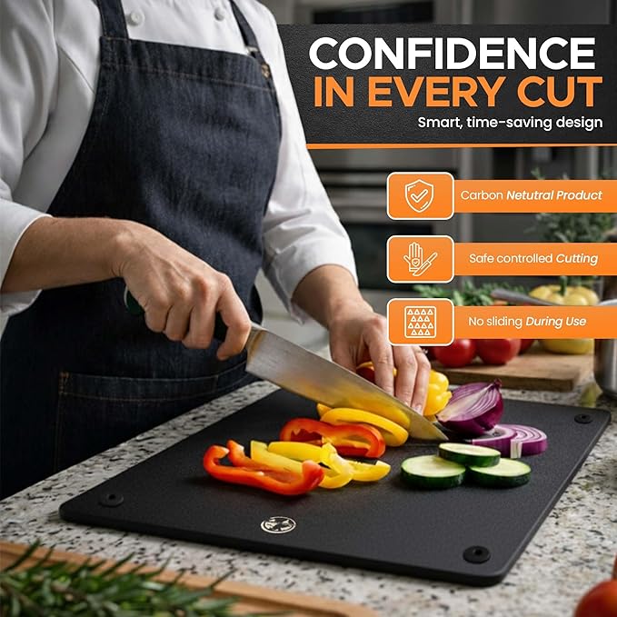 Composite Wood Cutting Board Set of 3 – Dishwasher Safe, Non-Toxic & Plastic-Free Cutting Boards for Kitchen – Extra Large, Large & Small Non-Slip Wood Charcuterie & Chopping Boards (Black)
