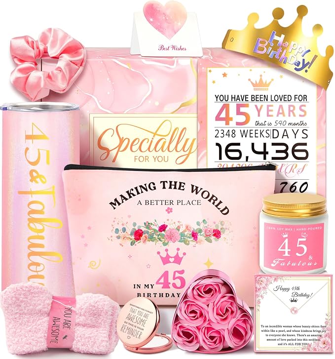 45th Birthday Gifts For Women, Happy 45th Birthday Gifts For Her Mom Sister Wife Best Friend Turning 45, Unique Gift For 45 Year Old Woman Birthday, Funny Birthday Decorations Gift Ideas