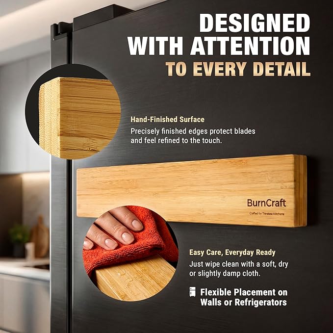 Magnetic Knife Strip, 16 Inch Bamboo Magnetic Knife Holder for Wall, Solid Wood Kitchen Knife Storage Rack, Strong Magnetic Knife Bar, Kitchen Utensil Holder with Powerful Magnet