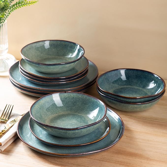 AmorArc Ceramic Dinnerware Sets,Handmade Reactive Glaze Stoneware Plates and Bowls Sets,Highly Scratch Resistant | Dishwasher & Microwave Safe Dishes Set,Service for 6 (18pc)