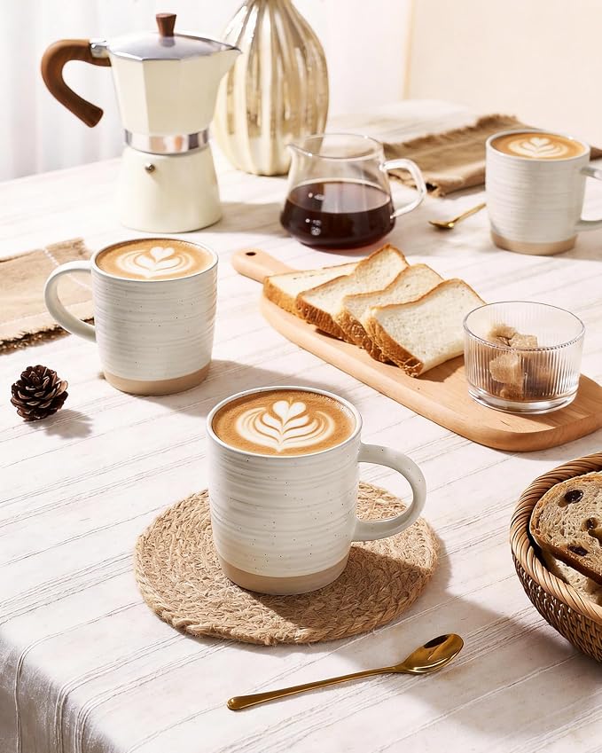 famiware Coffee Mugs Set of 6, 13 oz Mug Set, Ceramic Cup Set with Handle for Coffee, Tea, Cocoa, Milk, Constellation Series, Cream