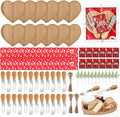 LemonRoad 12 Set Heart Board Gifts for Mother Bamboo Heart Charcuterie Board with Utensils Kitchen Towels Thank You Tags for Mother's Day Bridal Baby Shower Birthday Holiday Housewarming Party Favors