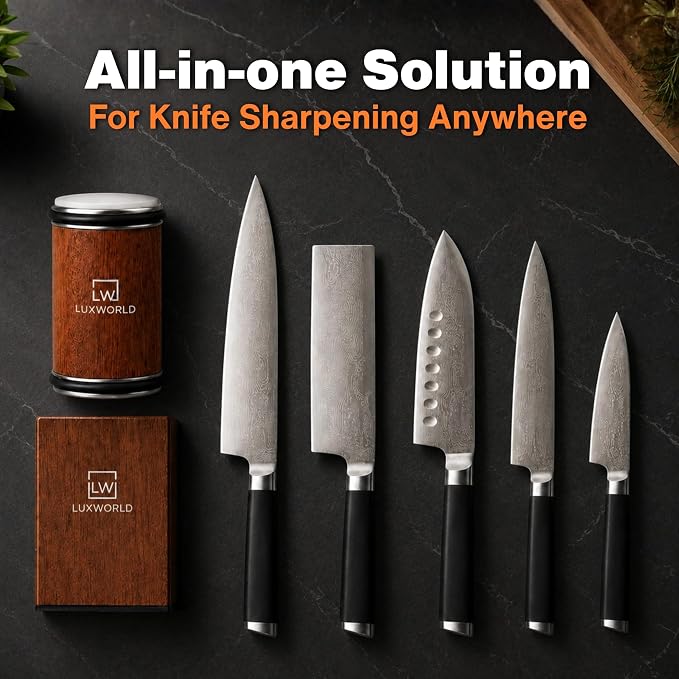 Rolling Knife Sharpener | Kitchen Knife Sharpener for Razor Sharp Edges | Diamond & Ceramic Knife Sharpening Kit for Smooth & Precise Cutting | Magnetic Holder with 15° & 20° Guides