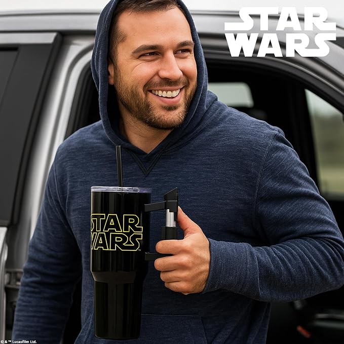 Bioworld Star Wars 40 Oz Stainless Steel Tumbler With Sculpted Lightsaber Handle