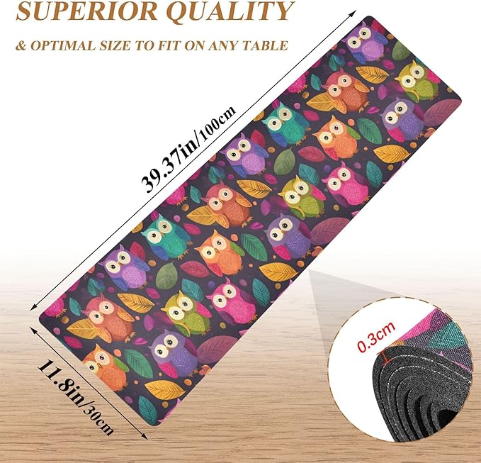 2 in 1 Table Runner Trivet for Hot Pots and Pans Heat Resistant Non Slip Waterproof 39 x 12 Inch Decorative Table Protector for Kitchen Countertop Black Owl and Leaves