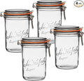 Le Parfait Super Terrine 1L (32oz) Zero Waste Eco-Friendly Glass Canning Jars, Airtight Rubber Seal & Wire Bail Lid, BPA-Free, Water Bath Safe for Food Storage & Preserving, Made in France, 4PK