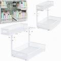 2 Pack Under Sink Organizer, Dual-Layer Pull Out Mesh Cabinet Rack with 5-Level Height Adjustment, Rust-Resistant Sliding Storage for Bathroom & Kitchen, Multi-Purpose 2-Tier Shelf