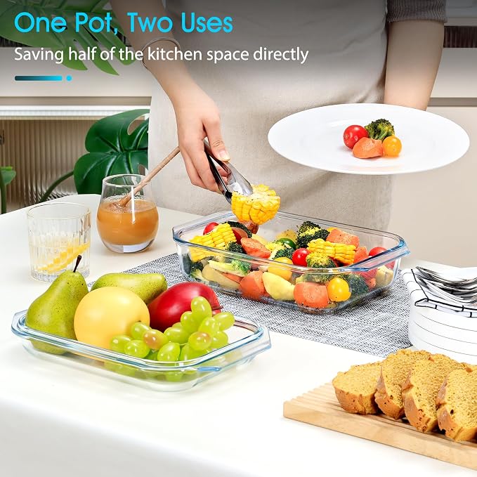 NUTRIUPS 2 QT Rectangular Glass Casserole Dish With Lid, (11.8×7.5×4in) Glass Casserole Dish for Oven
