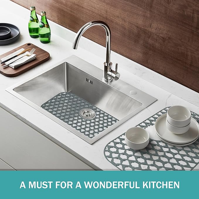 SAMSIER Silicone Sink Protectors Mats (13x11 & 14x12 & 16x12 & 18x16 & 19x14 & 21x16 & 22x13 & 25x16 & 26x14 & 28x14 & 30x16) for Bottom of Kitchen Sink (22”x13”, Rear Drain)