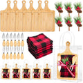6 Set Christmas Cutting Board Gift Bulk Wooden Cheese Charcuterie Board Gift Set with Knives Forks Red Berry Towels Gift Bags Kitchen Housewarming Gifts for Neighbor Guest Xmas Holiday Party Decor