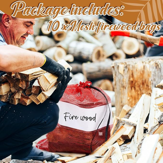 10 Pcs Onion Bags Reusable Mesh Produce Storage with Drawstring Firewood Bags Onion Potato Storage Sacks for Garden Vegetable Fruit Produce Packaging Supplies (22 x 28 Inch)