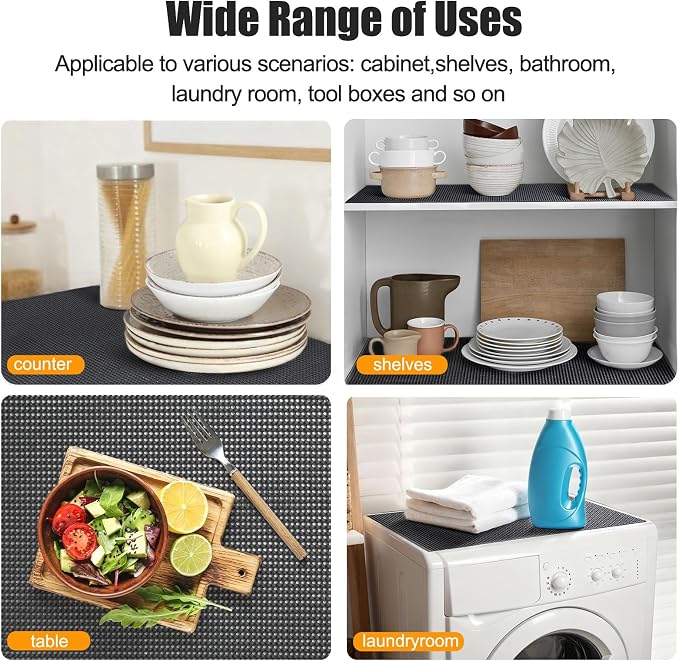 Songrey Non-Adhesive Drawer and Shelf Liner, Non Slip Cabinet Liners, Protect Kitchen Cupboard, Bathroom Drawers, Breathable, Thick Strong Grip mat (12IN x 30FT, Black)