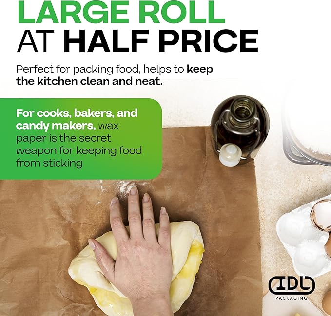 Brown Wet Wax Paper Roll 24" x 100' - USA-Made Moisture-Repellent Cooking Paper for Packing, Storing & Freezing - Heavy-Duty Food-Safe Wrapping Material for Meat, Cheese & Baked Goods by IDL Packaging
