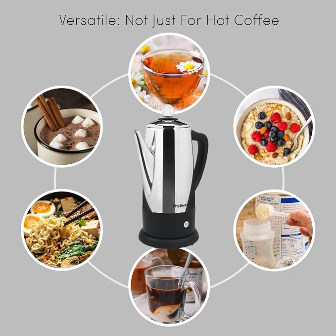 Elite Gourmet EC812 Electric 12-Cup Coffee Percolator with Keep Warm,Clear Brew Progress Knob Cool-Touch Handle Cord-less Serve,Stainless Steel,(Pack of 4)