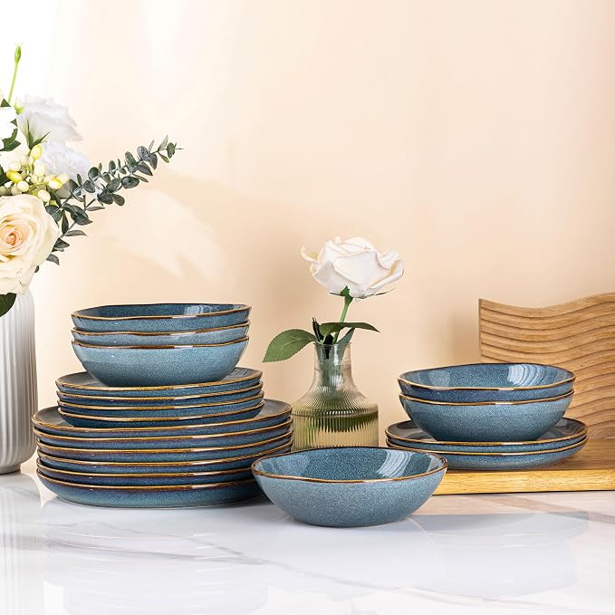 AmorArc Ceramic Dinnerware Sets,Handmade Reactive Glaze Stoneware Plates and Bowls Sets,Highly Scratch Resistant | Dishwasher & Microwave Safe Dishes Set,Service for 8 (24pc)