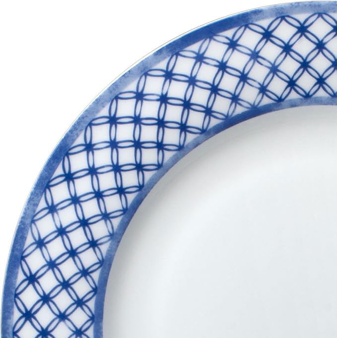 Mikasa Kiley Bone China Lightweight Chip Resistant 16 Piece Dinnerware Set, Service for 4,Blue and White