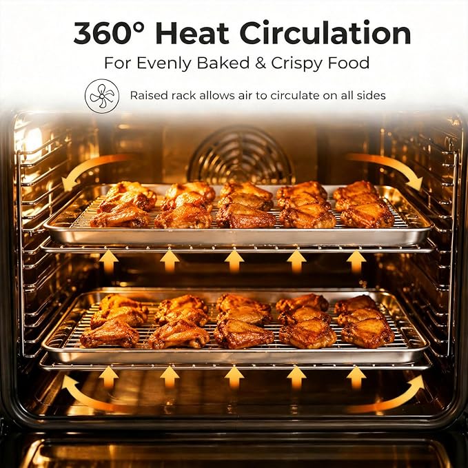 Onader Half Sheet Pan with Cooling Rack Set, 18x13 Inch Stainless Steel Large Baking Cookie Sheet, Metal Oven Baking Tray with Wire Rack, Nonstick, Includes 1 Pan + 1 Rack