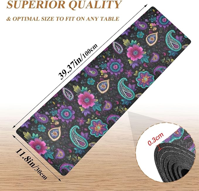 2-in-1 Table Runner Trivet for Hot Dishes Heat Resistant Hot Plate Mat Pad 39x12 Inch Waterproof Table Protector Trivets for Countertop Decorative Retro Paisley Floral Dots
