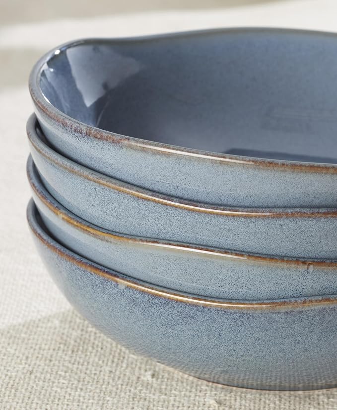 Oneida Dinnerware Set, Organic Shades Blue Pasta Bowls, Set of 4, Service For 4, Dishwasher and Microwave Safe, Made of Stoneware, Salad Bowl, Pasta Bowl, Home, Kitchen And Dining (Blue, 4 Pieces)