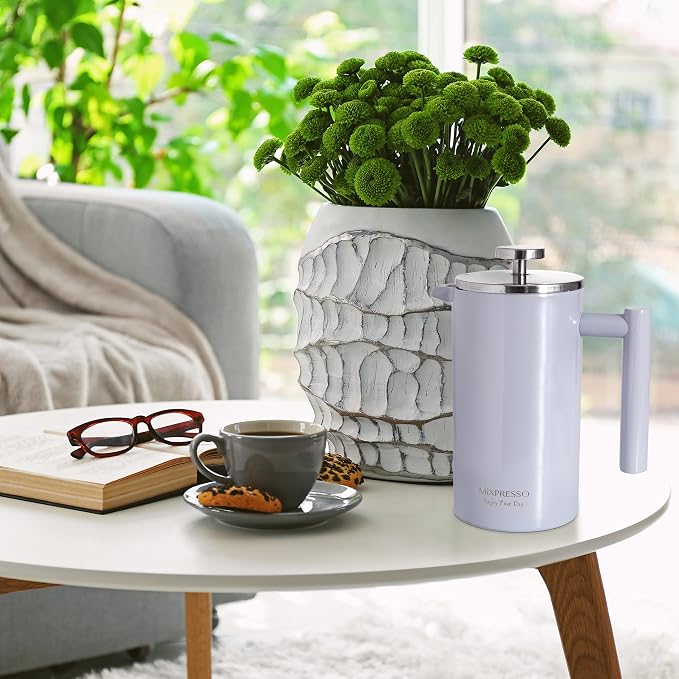 Mixpresso Light Blue Stainless Steel French Press Coffee Maker 26 Oz 770 ml, Double Wall Insulated French Press Stainless Steel, Easy Clean Tea Brewer, Easy Press Durable Metal Coffee Press