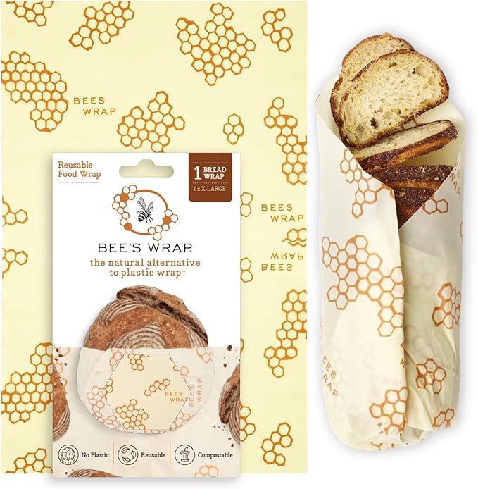 Bee's Wrap Beeswax Wraps for Bread - Beeswax Bread Wrap for Sourdough & Bread Storage - Plastic Free Made in USA Reusable Natural Food Wrap - Honeycomb