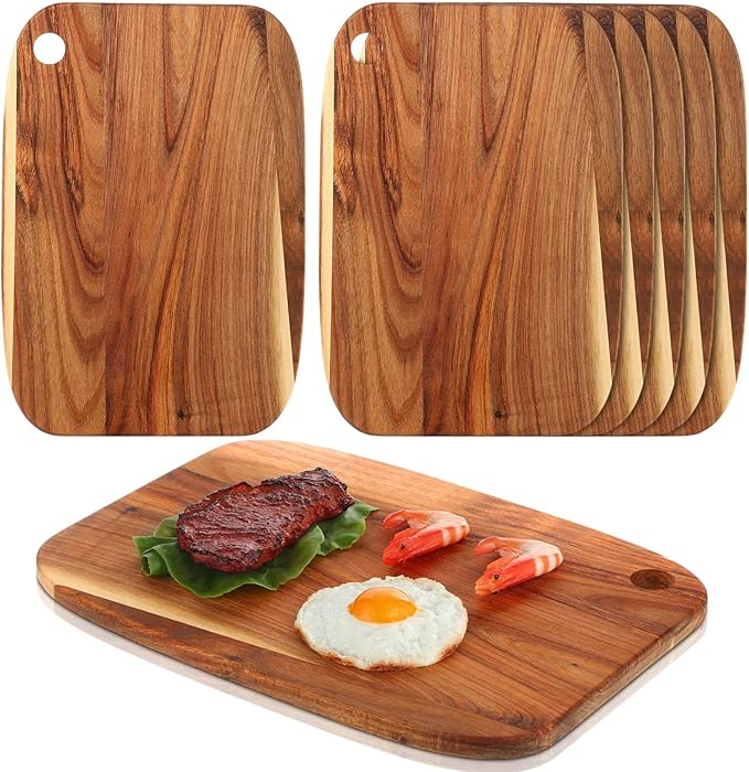 Roshtia 6 Pieces Acacia Wood Cutting Board 14" x 10" Kitchen Wooden Chopping Board Reversible Charcuterie Serving Tray Butcher Block Cutting Tray for Meat Cheese Vegetables Fruit(Cute)