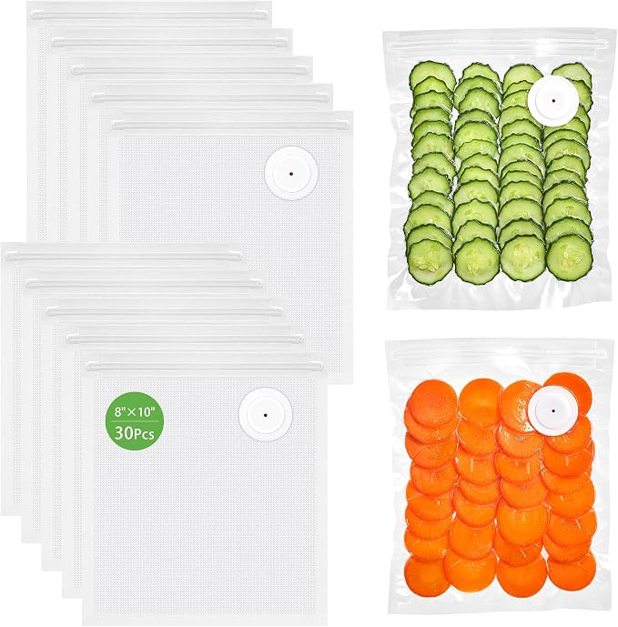 Syntus 30 Reusable Vacuum Sealer Bags for Food, Small 8" x 10" Food Storage Zipper Bags with Air Valve BPA-free Leakproof Keep Food Freshness, Compatible with Compact Vacuum Sealers