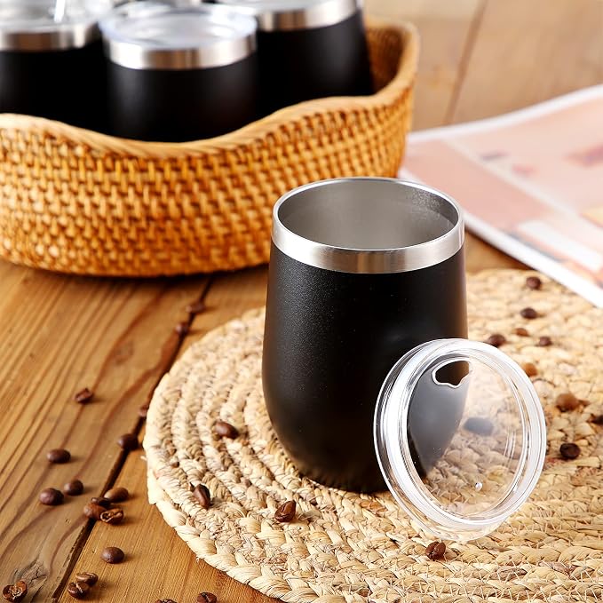 Inbagi 30 Pack 12 oz Stainless Steel Tumblers Bulk with Lids and Straws, Double Wall Insulated Wine Tumblers for Wedding Party Favors, Bridal Shower, Birthday Event Gifts (Black)