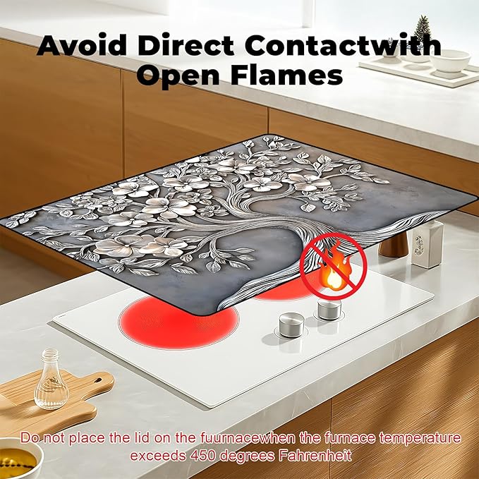 Heat-Resistant Glass Stove Top Cover with Anti-Slip Rubber Coating – Electric Stove Protector, Scratch-Resistant, Expands Counter Space, Stylish Kitchen Decor (Tree)