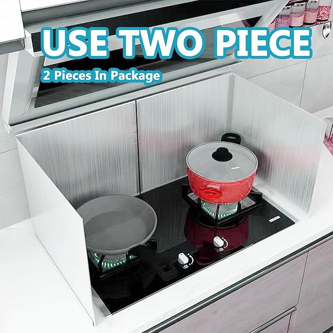 2 PCS Stove Grease Splatter Screens Guard | Range Backsplash Splatter Guard for Wall | 2 Sided Foldable Splash Shield Metal Panel Protector for Cooking, Stainless Steel, 15.7 X 15.7 X 15.7 Inches