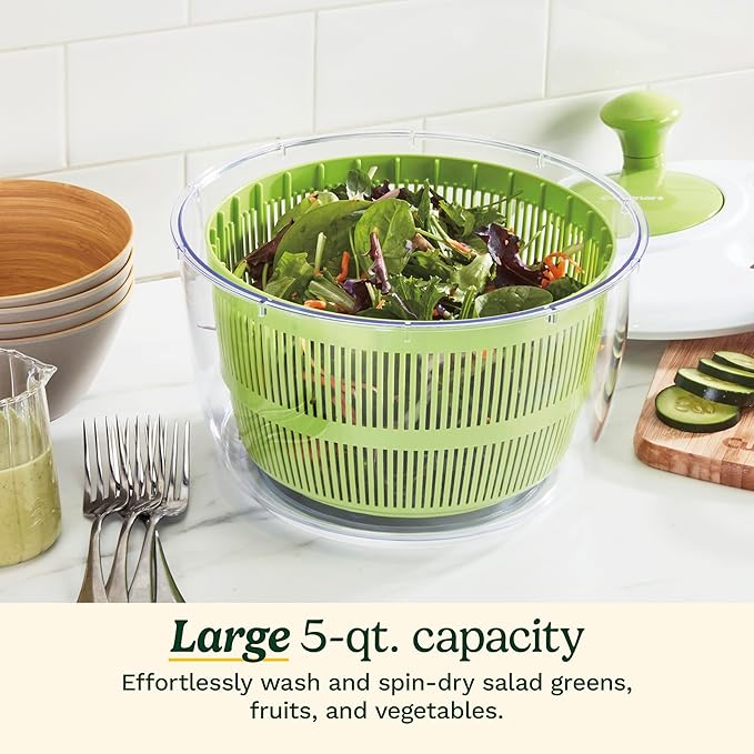 Cuisinart Large Spin Stop Salad Spinner- Wash, Spin & Dry Salad Greens, Fruits & Vegetables, 5qt, CTG-00-SAS1
