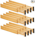 Sawysine 12 Pcs Bamboo Drawer Dividers Adjustable Drawer Organizers Spring Separators Organization Expandable Organizers for Kitchen Bedroom Bathroom Dresser Office (Natural Color,22 x 2.4 Inche)