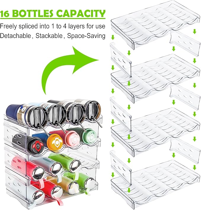 Water Bottle Organizer for 30 OZ Stanley Water Bottle, 4-Tier Stackable Tumbler Organizer & Clear Wine Rack, Water Bottle Organizer for Cabinet Pantry Kitchen Organizers and Storage, Hold 16 Bottles