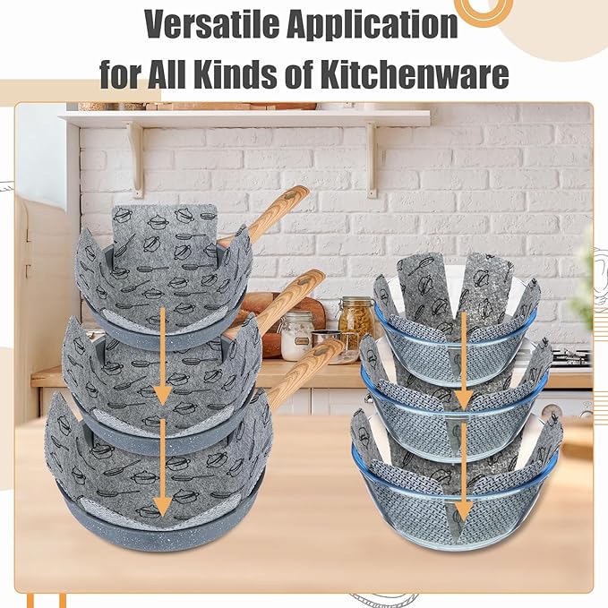 Funnymoom 24 Pack 3 Sizes & 2 Different Shape Pot and Pan Protectors Cookware Protector Pot Dividers, Stacking Separators Pads for Bakeware/pots/pan/Dish, Shape of Cross and Pozidriv(Gray Print)