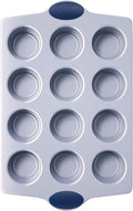 BRONYPRO 12-Cup Non Toxic Nonstick Ceramic Muffin Pan & Cupcake Tin, PFOA & PFOA Free, Heavy Duty Rust-Resistant Aluminized Steel, Oven Safe, Blue