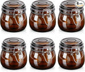 Norme 6 Pack 16oz Amber Airtight Glass Jars with Lids, Round Food Storage Container Airtight Food Wire Clip Fastening for Sauerkraut Flour Kitchen Sugar Cereal Kitchen Canning Pickling Mason Jars