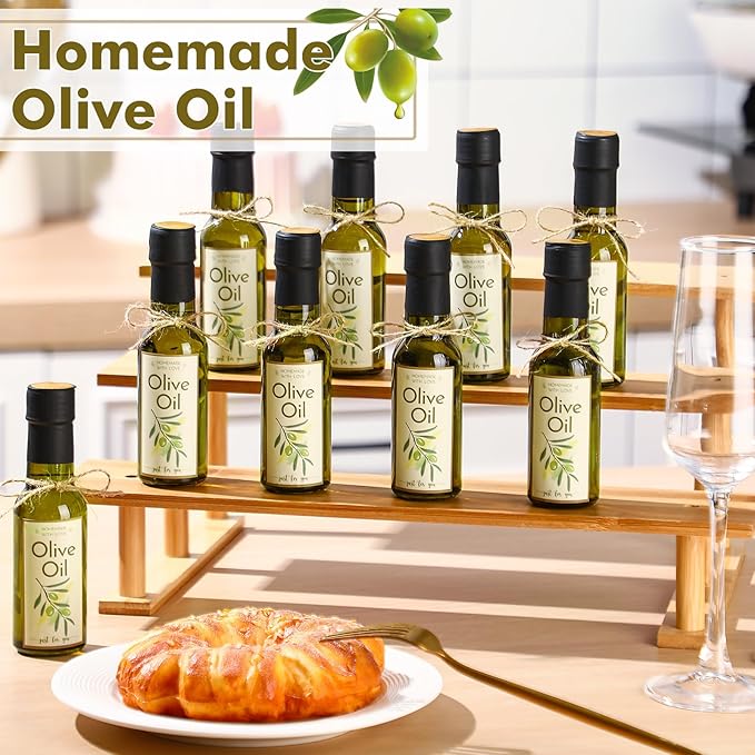 Havawish 20 Pcs 3oz Homemade Mini Olive Oil Bottles Hot Sauce Glass Bottles with Leak Proof Screw Cap Funnel Clear Bottle for Storing Homemade Olive Oil Wedding Baby Shower Gifts (Green)