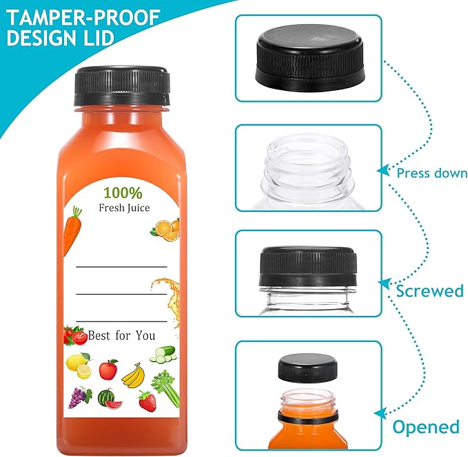 120Pcs 12 Oz Plastic Juice Bottles with Caps,Clear Reusable Water Bottle & Tamper Proof Lids,Juice Containers,Juicing Bottles for Fruit Juice,Smoothies,Coffee - Food Grade & Travel Bottle